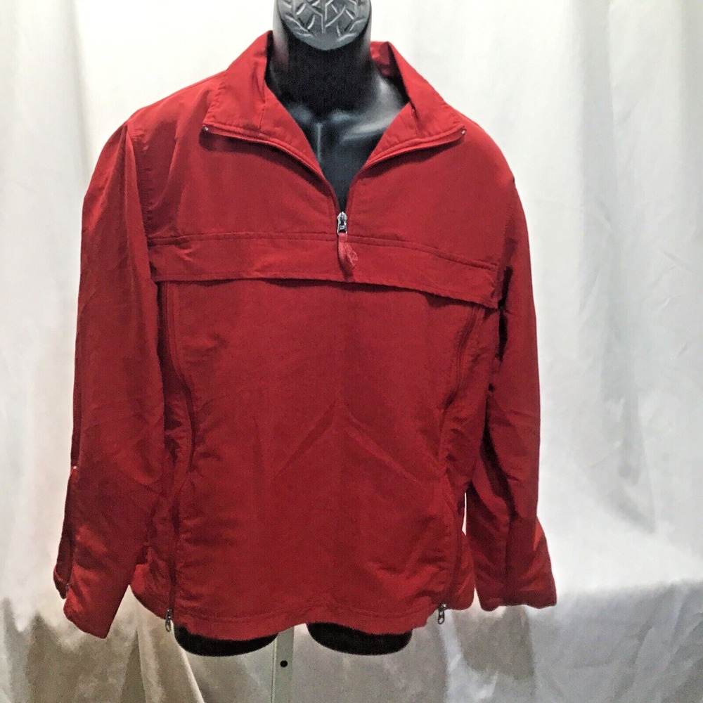 Nike Anorak Pullover Jacket Womens Large 12 14 Red Windbreaker Quarter Zip